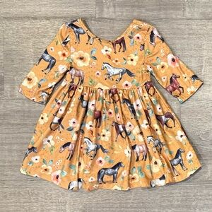 Charming Horse and Floral Print Kids Dress